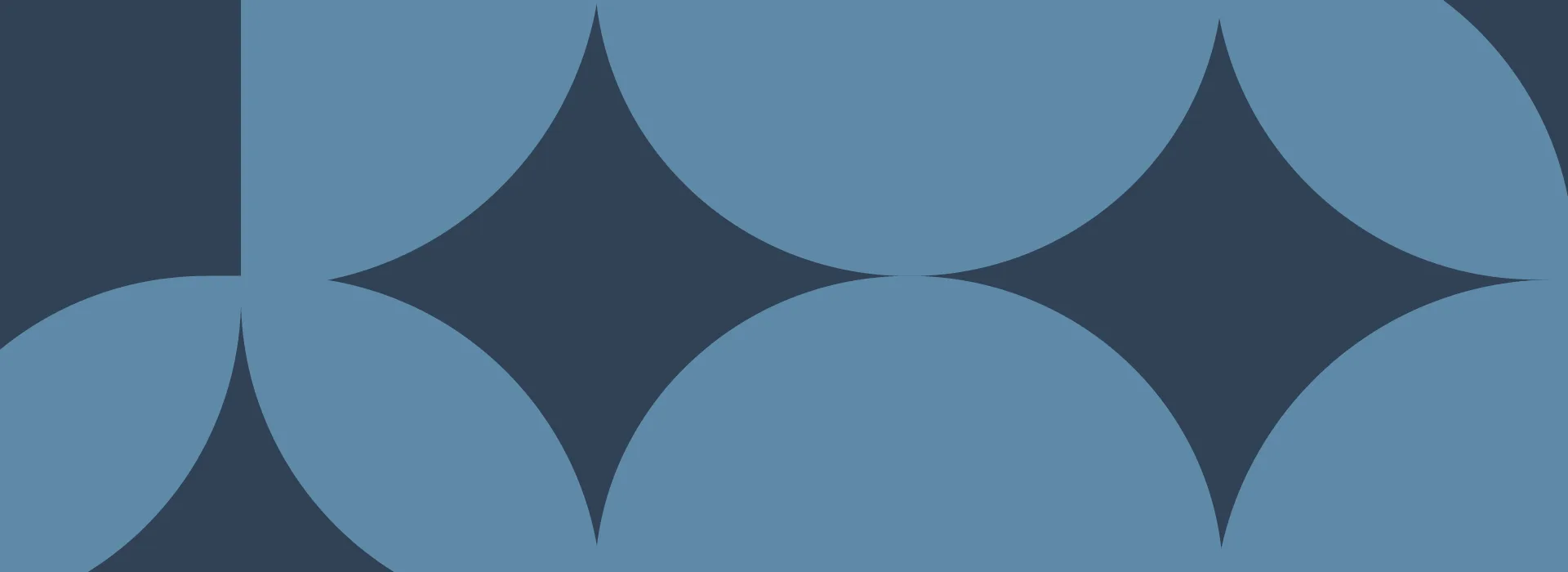 Decorative blue background with interlocking curved shapes and diamond-like motifs in two blue tones.