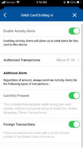 Activity Alerts Card Controls