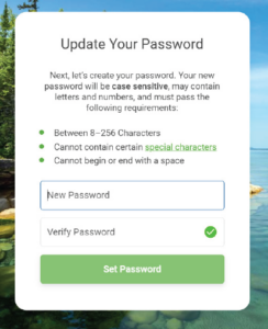 Resetting your password screen