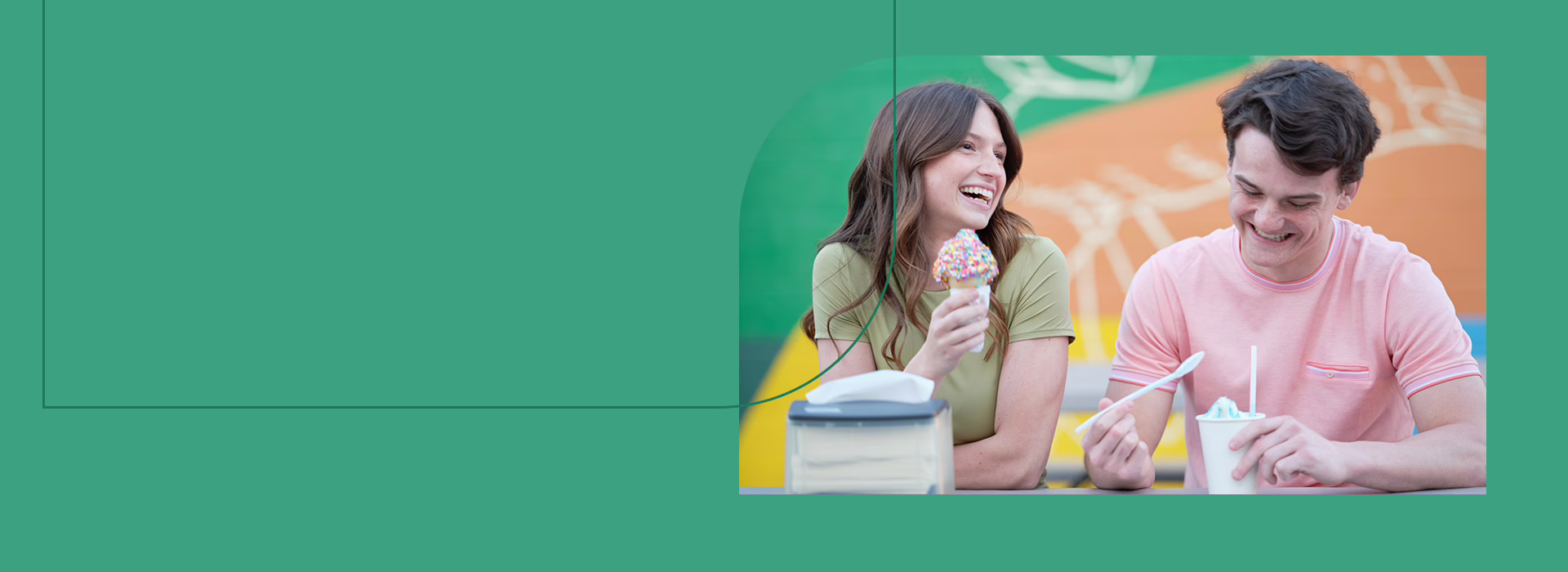 Two kids eating ice cream for Skip A Pay program.