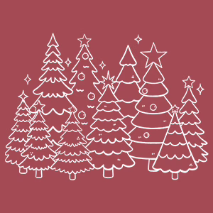 White pine trees on mauve background