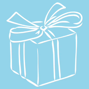 White present on light blue background